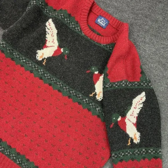 VTG Woolrich Mallard Duck Wool Sweater L Hunting Outdoor Crew Neck Pullover 80s